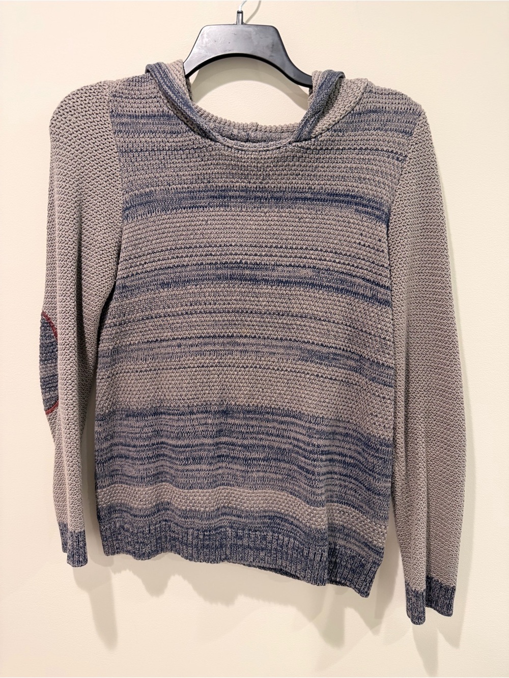 Natural Reflections Cotton Gray and Blue Striped Hoodie Sweater Size Medium